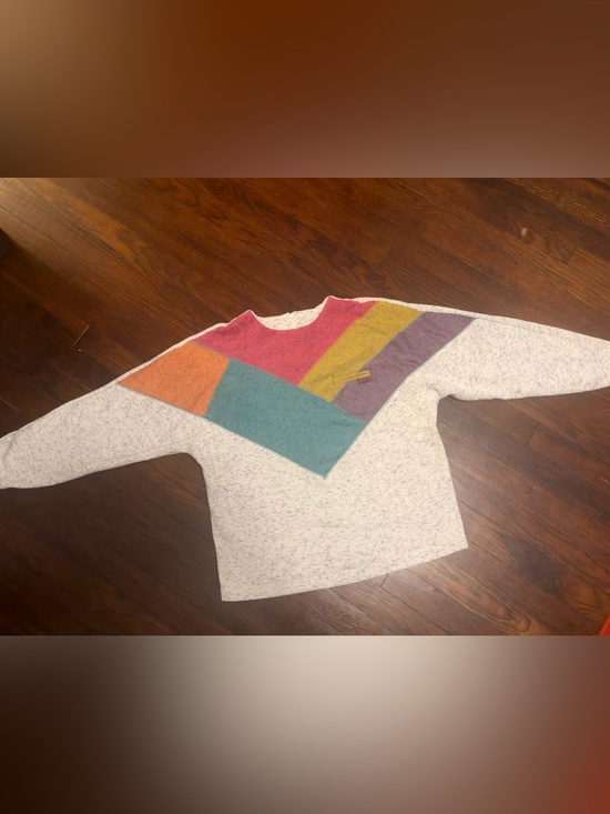 Together Tops - Vintage 1980s Colorblock Chevron Pullover Sweater in Cream, Teal, Mustard,,Coral